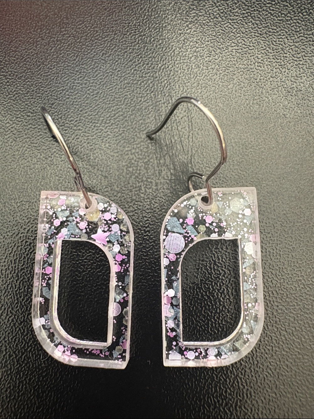 Handmade Pink & Silver Glitter Resin Dangle Earrings
